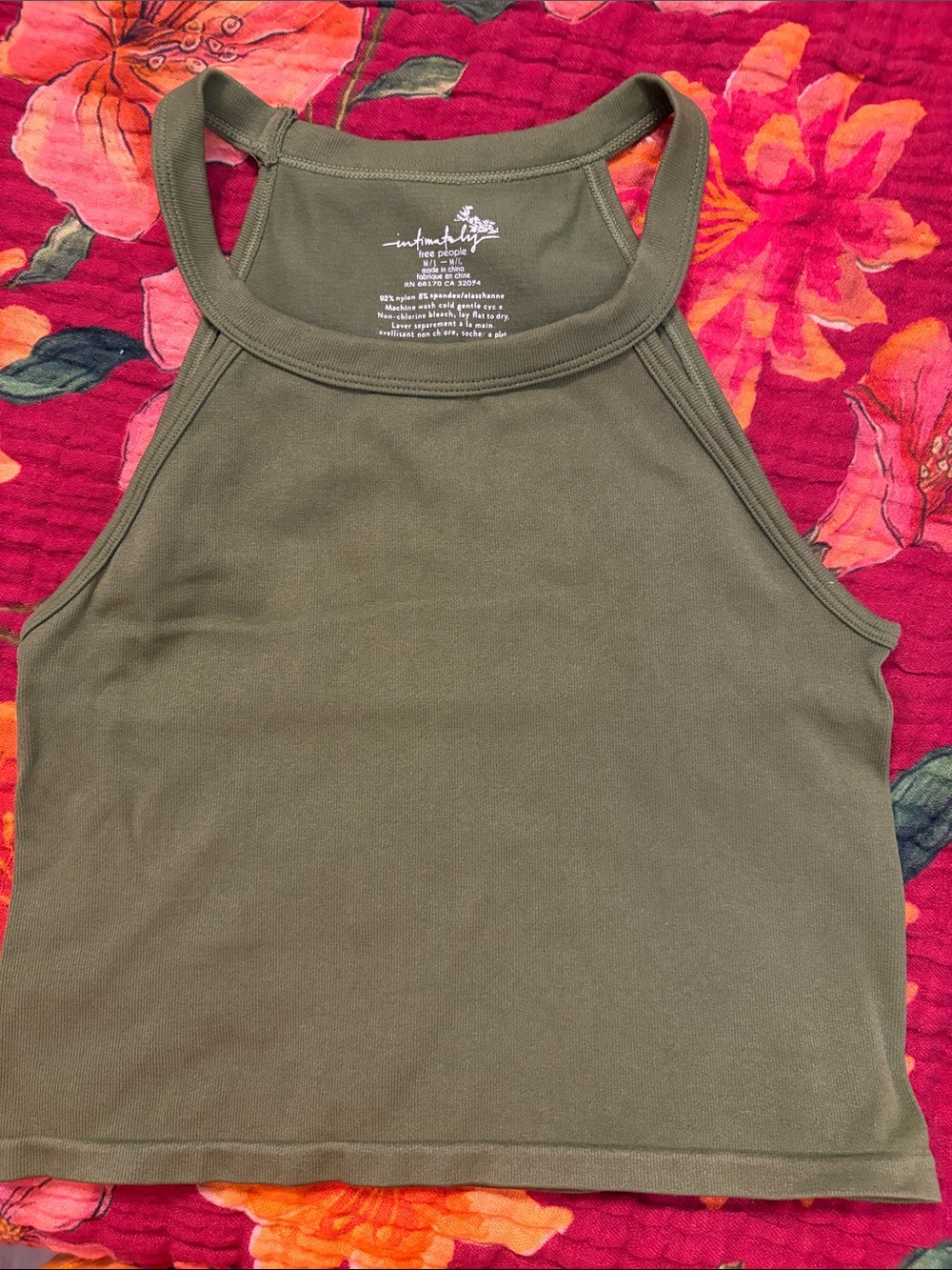 Free People Olive Racerback Crop Tank